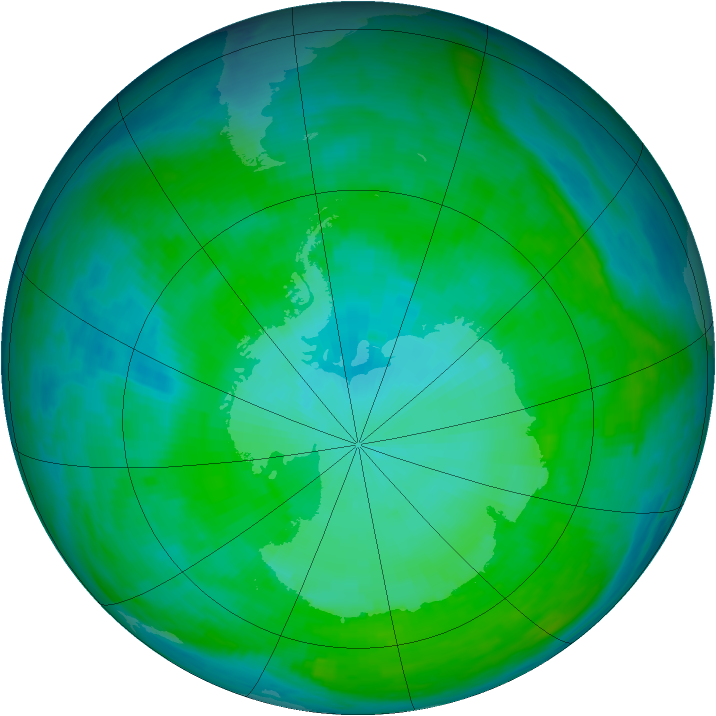 Antarctic ozone map for 30 December 1990
